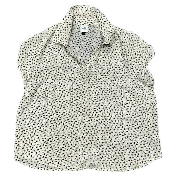 Cabi Leopard Print Collared Blouse Short Sleeve Women’s Size Large - Picture 1 of 5